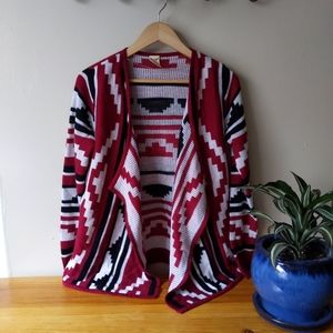Medium Aztec Printed Cardigan Sweater Faded Glory